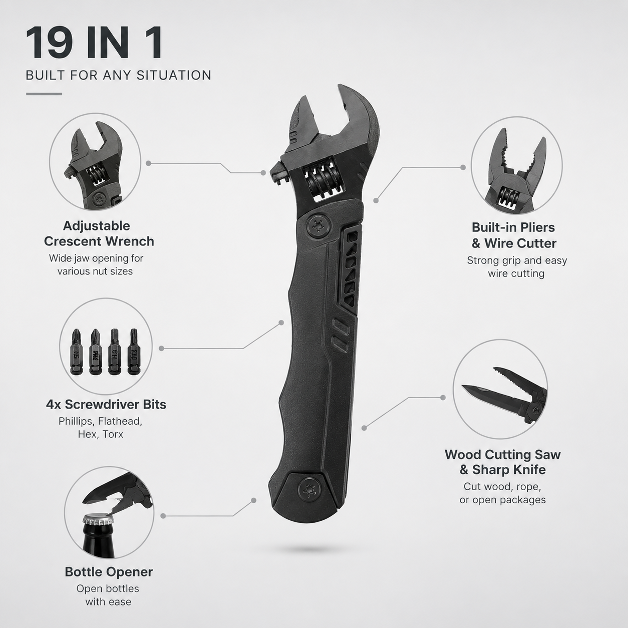 UNIROX 19-in-1 Multitool-Schlüssel mit Drahtschneider