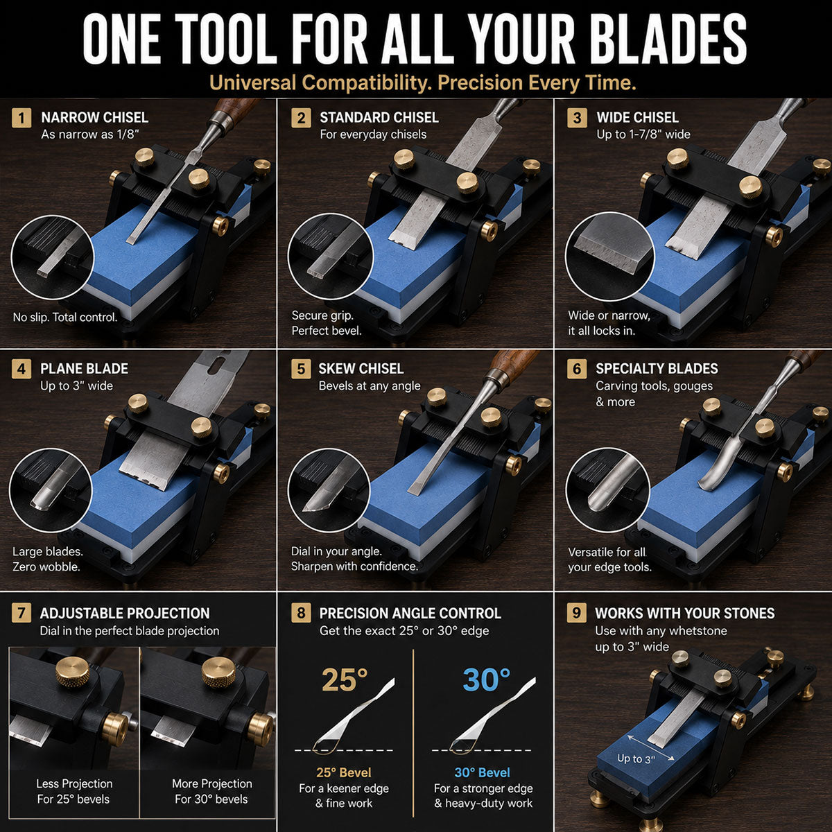UNIROX H1 Premium Honing Guide for Chisels and Planes